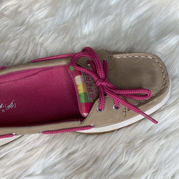Sperry top sider green pink tan cream pink lace up boat shoes flats loafers nwot - Picture 13 of 17